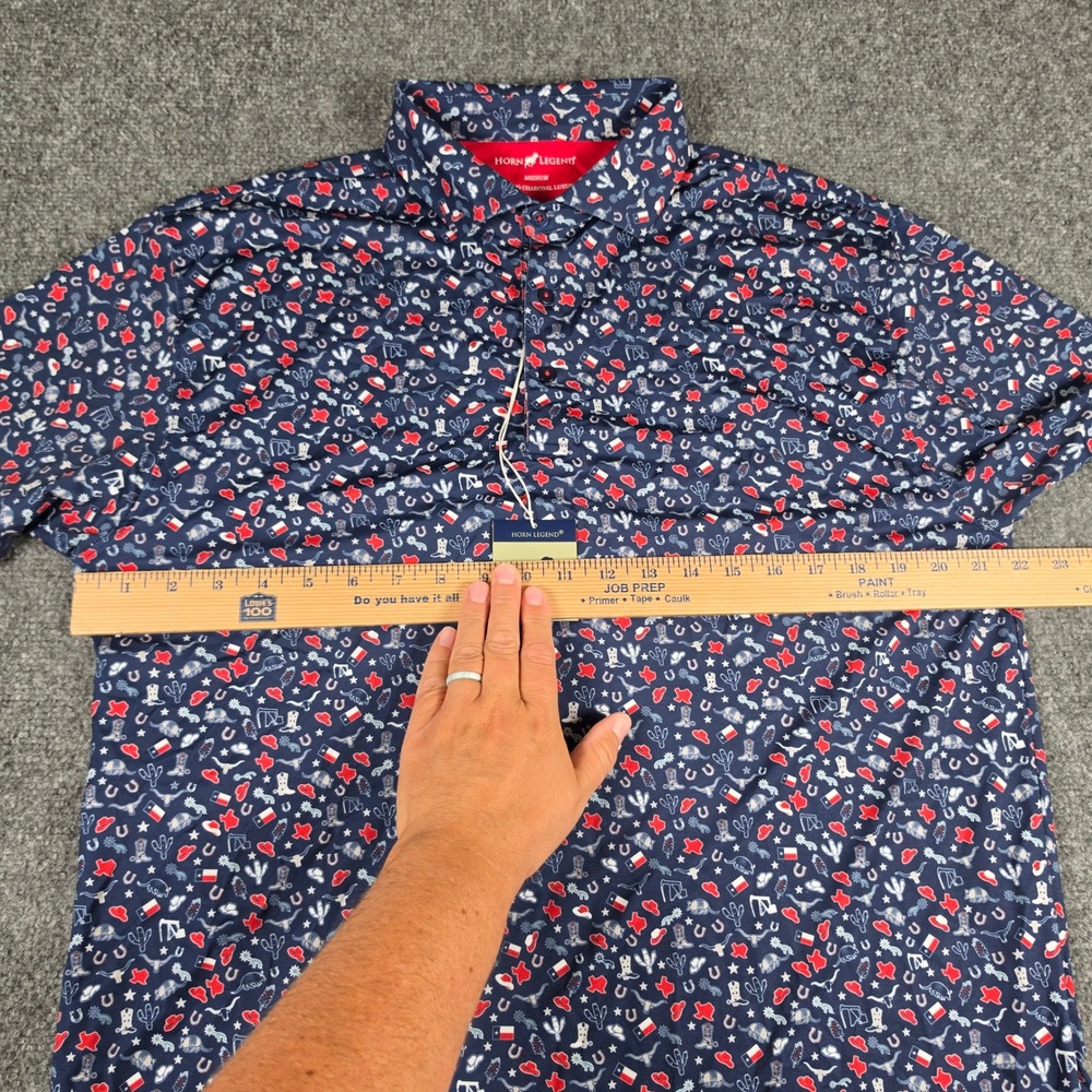 Horn Legend Polo Shirt Mens M Navy Texas Print Bamboo Charcoal Luxury NWT - Picture 4 of 7
